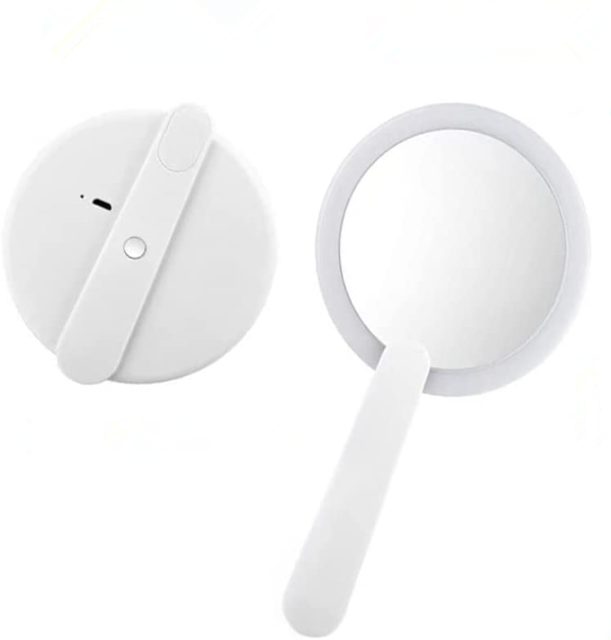 LED Foldable Travel Mirror, 4.5 in., Rechargeable
