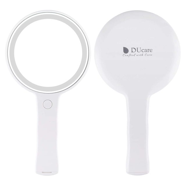 LED Hand Mirror with Handle, 4.7 in. Round