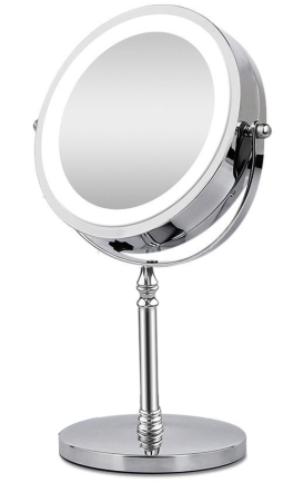 TCMM-A1 LED Double-Sided Tabletop Makeup Mirror TCMM-A1, 7 in., 5X/1X, Battery-Powered