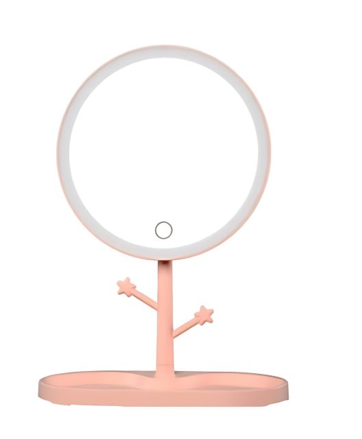 TCMM-L1 LED Round Tabletop Makeup Mirror TCMM-L1, 7 in., Branch Jewelry Holder Base, Lithium Battery