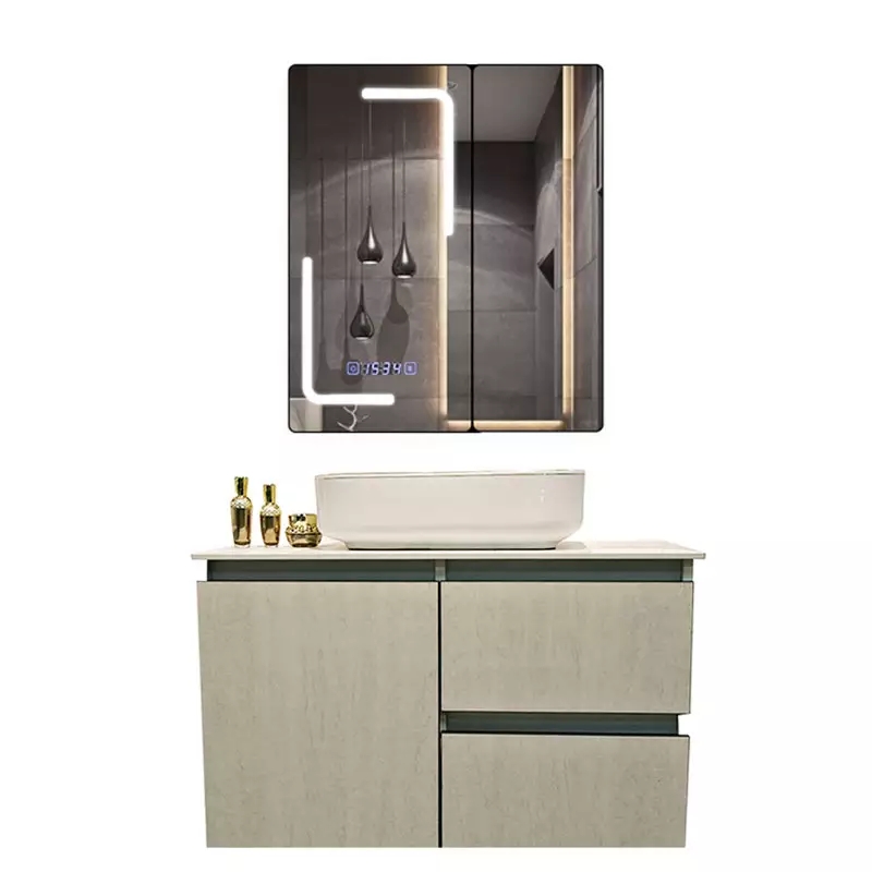 wall-mounted-bathroom-mirror-cabinet LED Bathroom Mirror Cabinet with Anti-Fog & Digital Clock