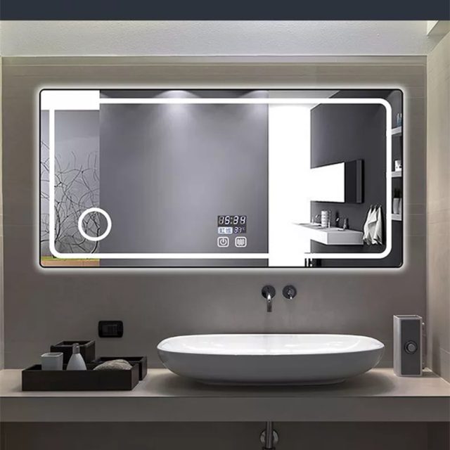 Smart LED Bathroom Mirror with Touch Sensor, Anti-Fog & Clock
