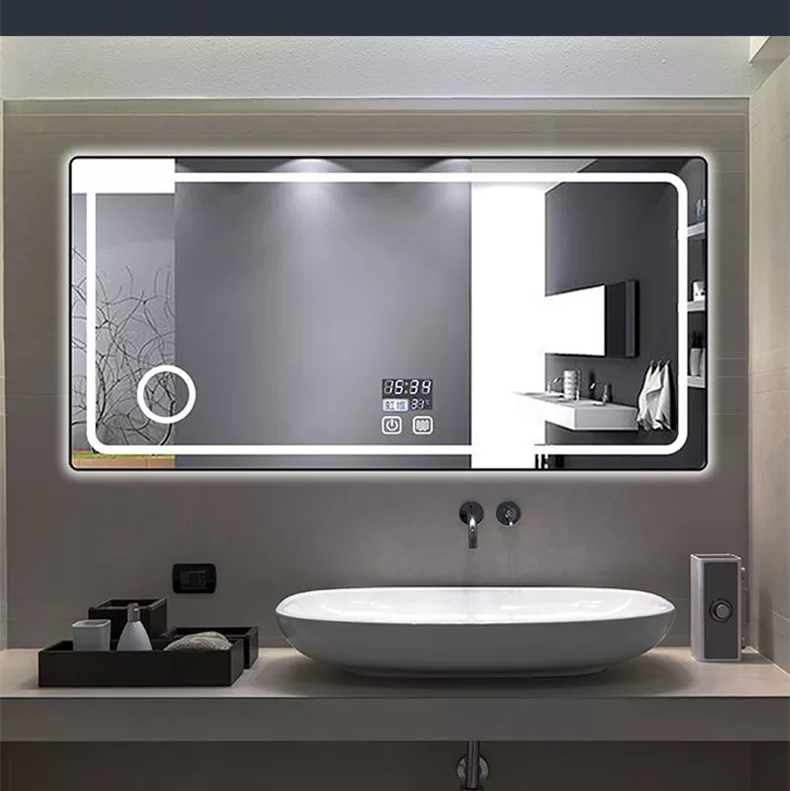 bathroom-mirror-smart-led-light-touch-sensor Smart LED Bathroom Mirror with Touch Sensor, Anti-Fog & Clock